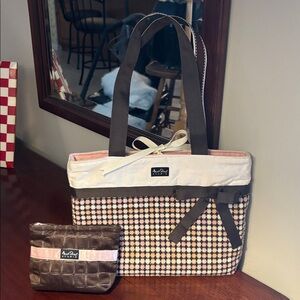 Anne Street Pink and Brown Patterned and canvas REVERSIBLE Tote with coin purse